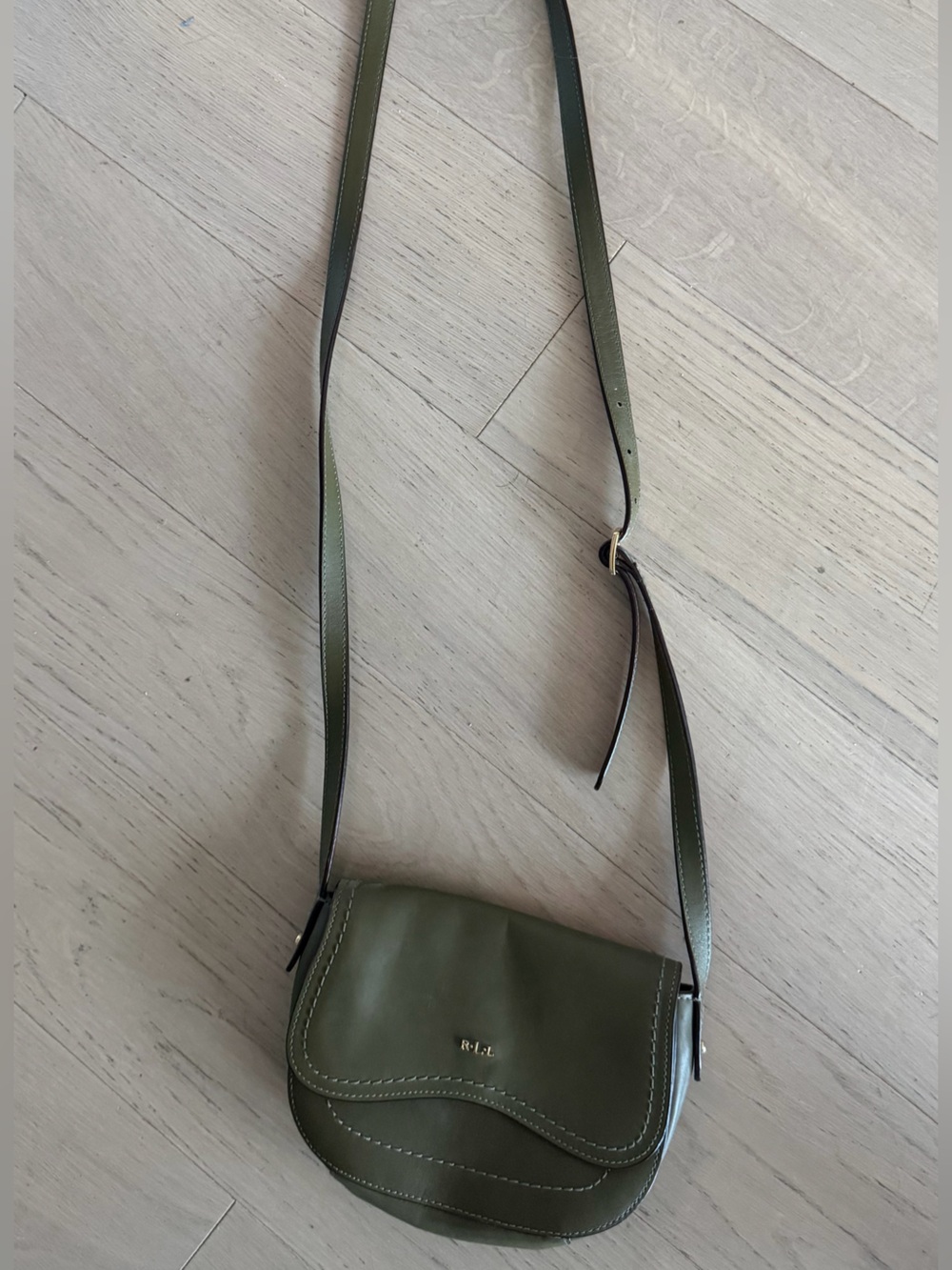 Ralph Lauren Olive Green Leather Crossbody Bag